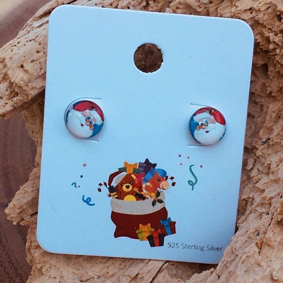 Sterling Santa button earrings - Picture 1 of 3